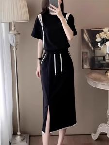 Bộ Váy Ngắn Mùa Hè Cổ Tròn Tay Ngắn Thể Thao Thiết Kế Mới Cho Nữ Váy Ngắn Hở Lưng Quần Bó Bộ Đồ Hai Mảnh