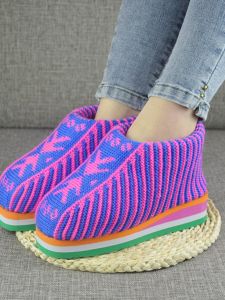 Handmade Fleece Lined Thickened Cotton Slippers Womens High Heel Casual Warm Home Shoes Tuo 2025 Winter New Style Flat Bottom