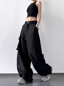 American Style Casual Work Pants Womens High Waist Straight Leg Loose Black Long Trousers Spring Autumn Street Fashion