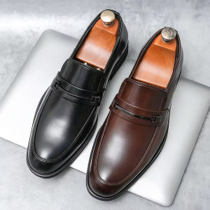 Mens Formal Leather Shoes Classic Style Slip On Loafers Round Toe Breathable Non-Slip Business Dress Wedding Office Casual Shos
