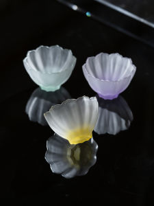 Graduated Glass Tea Cup Frosted Flower Edge Owner Cup Home Single Cup Gongfu Tea Set Tasting Cup Tea Bowl Dining Utensils