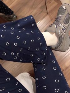 High Waist Smiley Face Micro Flared Sports Pants Womens Spring Autumn New Style Floral Print Small Size Ankle Length Trousers