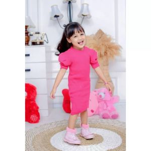 dress anak lengan balon dress rajut anak pakaian anak perempuan usia 1 2 3 4 tahun