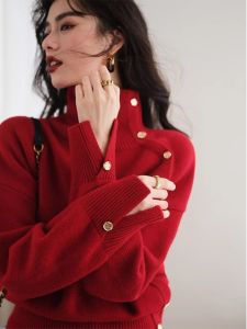 Stylish Premium Soft Knitted Sweater Turtleneck with Gold Buttons