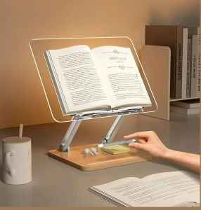 BSN | Wooden Reading Stand Transparent Acrylic Multifunction Lifting Tablet Holder Laptop Bracket Desktop Storage Bookshelf