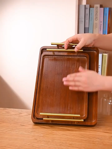 COLOGO 🥇 Bamboo Tea Tray Rectangular Solid Wood Tray Kung Fu Tea Cup Tray with Handle