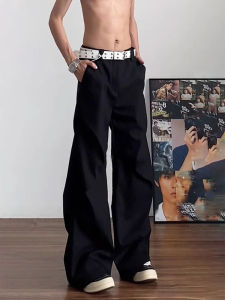 Quần Ống Đứng Đen Xếp Ly Cho Nam Mùa Xuân Hè Thiết Kế Cao Cấp Quần Dài Ống Rộng Phong Cách Đường Phố Quần Dài Thường Ngày
