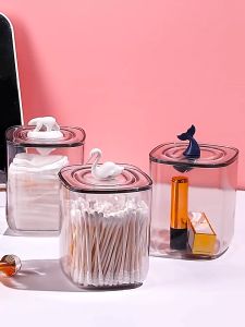 karabi.shop กล่องเอนกประสงค์ กล่องใส่สำลีก้าน กล่องเก็บสำลีแบบมีฝาปิดป้องกันฝุ่น