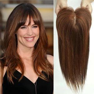 14 Inches Hair Topper for Women Blonde Ombre Hair Pieces Extensions With Bangs 100% Remy Human Hair Topper With Dark Brown Roots