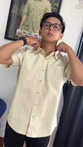 POLICE Kemeja Polos Slub Regular Fit Pria Bio White