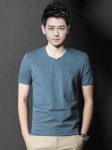 ROMON | Lomond Ice Silk Short Sleeve T-Shirt Mens Summer Business Casual Round Neck Loose Linen Top Fashionable Urban Mid-Aged Dad