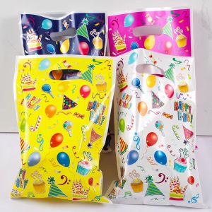 10-50Pcs Colorful Plastic Happy Birthday Gift Packaging Bag Candy Cookie Tote Bags for Kids Birthday Party Favor Bags Pearl Bag