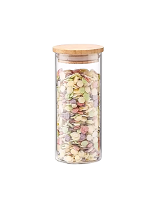 Transparent Glass Jars Bamboo Cover Kitchen Food Storage Sealed Cans Bottles Spice Candy Box Tea Coffee Bean Sugar Salt