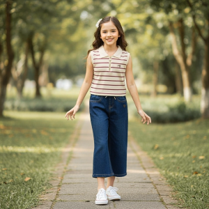 Moose Girl Blue Wide Leg Denim Pants With Drawstring (GDWP 512 7925 MD11)
