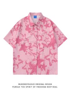 2024 Seaside Summer XINGX Print Pink Short Sleeve Printed Shirt Mens Trendy Loose Street Easiest for Match Couple Shirt