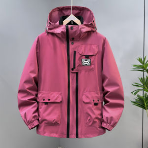 เสื้อแจ็คเก็ตกันลมไซส์ใหญ่สำหรับผู้ชาย เสื้อคลุมกันหนาวแบบมีฮู้ด ทรงหลวม วัสดุโพลีเอสเตอร์ ป้องกันลม ฤดูใบไม้ผลิและฤดูใบไม้ร่วง