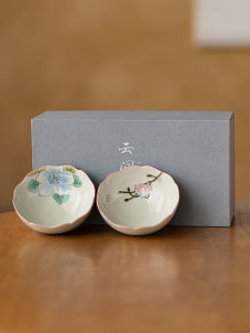Hand-Painted Chinese Style Ceramic Tea Cup Single Female Male Pair Gongfu Tea Drinking Cup with Grass Ash Glaze under Painting Technique