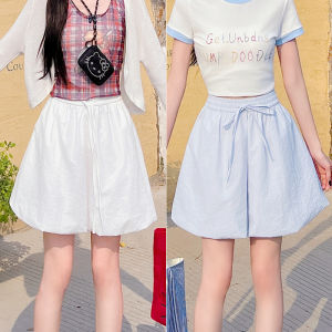 MiiOW | กางเกงขาสั้นผ้าไหมน้ำแข็งเอวสูงทรงหลวมสำหรับผู้หญิงในช่วงฤดูร้อน กางเกงขายาวทรงหลวมลำลอง สไตล์ใหม่ปี 2025 ของ MiiOW Catman