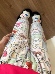 Womens Coral Fleece Pajama Pants Winter Long Home Clothes Cartoon Cute Crayon Shinchan Warm Outdoor Wearable Comfortable Sleepwear
