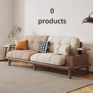 Scandinavian Cloud Solid Wood Sofa Japanese Style Silent Style Straight Row Sofa Minimalist Living Room Small Apartment Cream Fabric Sofa