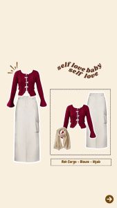 One Set 3in1 Kekinian (Blouse Pita Wanita + Rok Cargo + Jilbab Paris Premium) - KA060