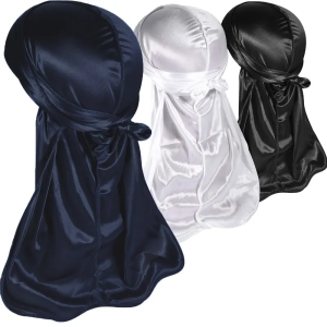 3 Cái/bộ Satin Durag Dành Cho Nam 360 Sóng Thân Thiện Với Môi Trường Cao Su Mượt Durags Kích Thước Phổ Thông 100CM X 100CM Trong 11 Màu