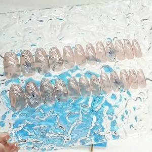 Pola pita mutiara berlian tiga dimensi kupu-kupu berkilau halus berwarna merah muda lembut fake nail kuku palsu + lem nail art