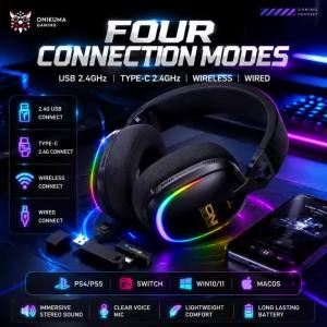 Onikuma | Onikuma GT805 RGB Wireless Gaming Headset Bluetooth 2.4G Wired Connection Stereo Headphones Low Latency Audio For PS5 Switch PC