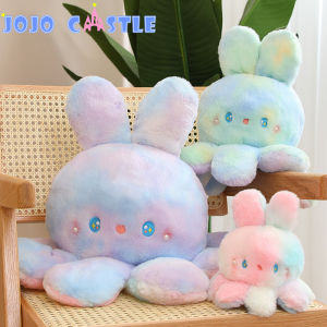 JOJO CASTLE Kawaii Reversible Rabbit Plush Toys Double-Sided Octopus Rabbit Soft Doll Pillow Christmas Gifts for Kids Gilfriend
