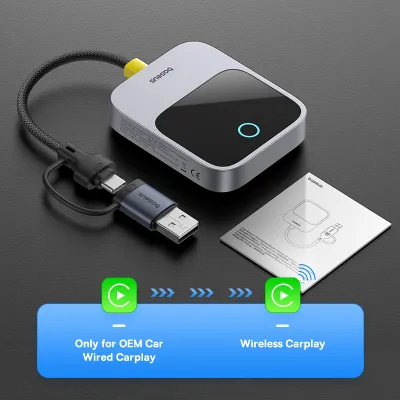 BASEUS | Baseus Wireless CarPlay Wired to Wireless CarPlay Adapter Auto Connect Car Intelligent Systems Plug&Play Bluetooth Smart CarPlay