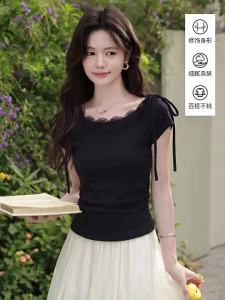 Áo Thun Tay Ngắn Đen Pháp Sang Trọng Thời Trang và Mỏng