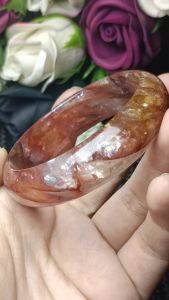 Hematoid Quart - Natural Multi-inclusions Crystal Quartz Bangle 54mm +- 胶花精品透体水晶手镯 54mm+-（鸩羽幽灵）