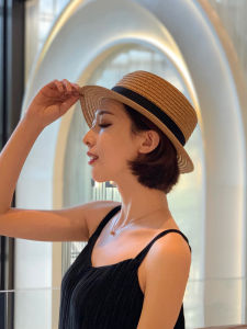 Travel Sun Protection Flat Top Hat Womens Outing Hat Casual Style Wide Brim Straw Hat  And Natural Summer Vacation Hat