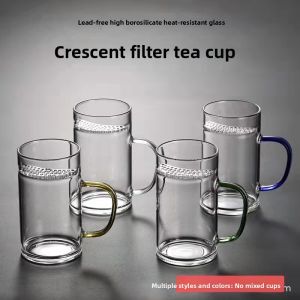 Moon-shaped Heat Resistant Glass Filtered Teacup