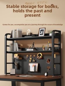 Simple Iron Art Desktop Bookshelf Multi-Layer Computer Desk Storage Hole Board Bookcase for Students Black U-Shaped Bookcase