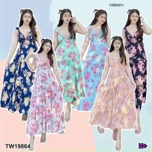 B19864  เดรสยาว แต่งระบายอก Long dress with ruffles on the chest