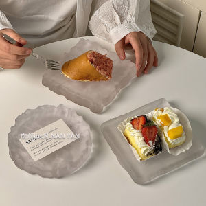 Mist Glass Iceberg Plate Afternoon Tea Dessert Display Plate Western Pastries Cake Dim Sum Serving Plate Retro Style 6 Inches