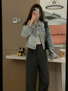 Retro Hong Kong Style Womens Denim Jacket Spring Autumn Short Casual Loose Versatile Casual Shirt Single Button POLO Collar