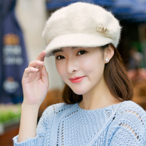 หมวกไหมพรมขนกระต่าย หมวกแฟชั่นฤดูใบไม้ร่วง/ฤดูหนาว หมวกไหมพรมขนกระต่ายแบบหนา หมวกแฟชั่นเกาหลี หมวกไหมพรมสีพื้นแบบสวมสบาย หมวกไหมพรมขนกระต่ายสำหรับคุณแม่