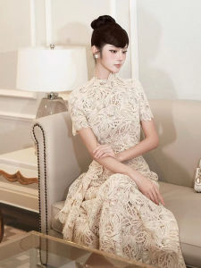 Lace Crochet Sleeveless Waist-Cinching Elegant Dress