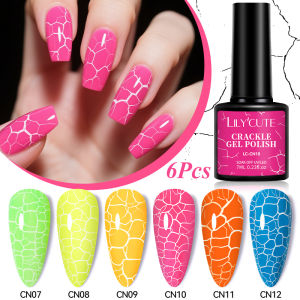 LILYCUTE 6Pcs 7ml Neon Crackle Gel Nail Polish Cracked Fluorescent Semi Permanent Soak Off UV Gel Manicure Nail Art Varnish
