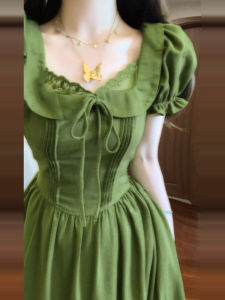 PEIZIXUAN | Vintage French Summer Dress Pinched Waist Style