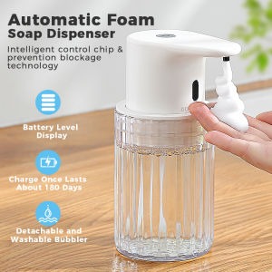 Automatic Foam Soap Dispenser Touchless Rechargeable Electric 3 Levels Adjustable Hand Sanitizer Dispenser for Kitchen and Bathro