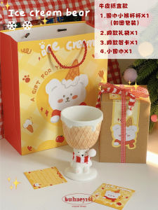 Red Scarf Bear High Footed Ceramic Cup Birthday Gift Ice Cream Cup Unique Water Cup Girls Souvenir Cute Style Universal Mug