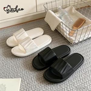 XIXITIAO Dép Đi Trong Nhà Mùa Hè Cho Nữ Hở Ngón Flat EVA Thời Trang Thiết Kế Xếp Ly Màu Sắc Mát Mẻ Chống Trơn Trượt Mềm Mại Giày Phòng Tắm Tại Nhà