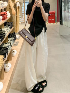 White Wide Leg Pants Loose Casual Straight Cut New Chinese Style Print Sports Womens High Waist Trousers Breathable Comfortable