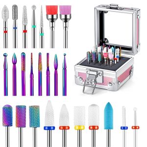 25 Pcs Electric Nail Drill Bits/Box Manicure Set With Holder Tungsten Carbide Cuticle Remover Bits For Slaon Acrylic Gel Polish