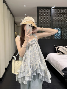 Heavy Embroidery Dyeing Sky Blue Halter Neck Blouse