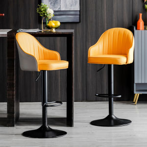 Modern Minimalist Height Adjustable Bar Stool Home Island Bar Front Desk Chair Leather Iron Art Backrest High Table Chair