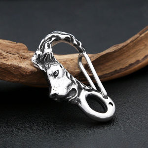 Vintage Stainless Steel Lion Head Keychain Mens Creative Punk Animal Skull Shrimp Buckle Key Ring Carabiner Jewelry Accessories